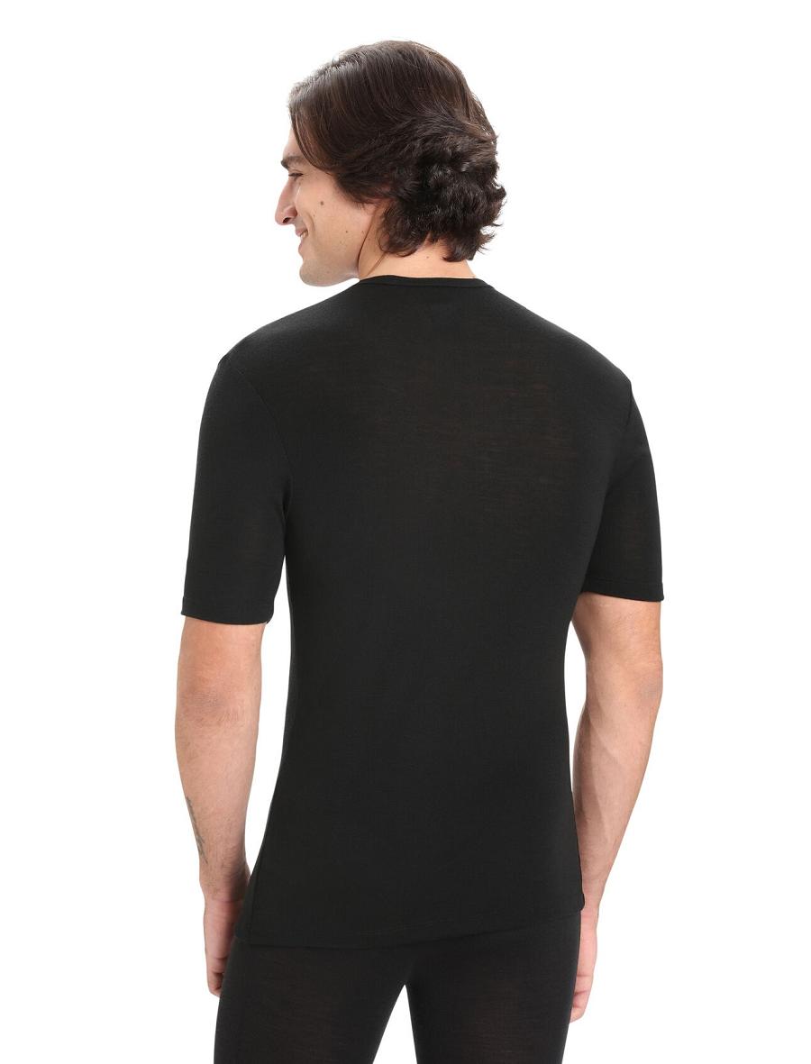 Black Men's Icebreaker Merino 175 Everyday Short Sleeve Crewe Thermal Top Base Layers | USA 1378HAPK